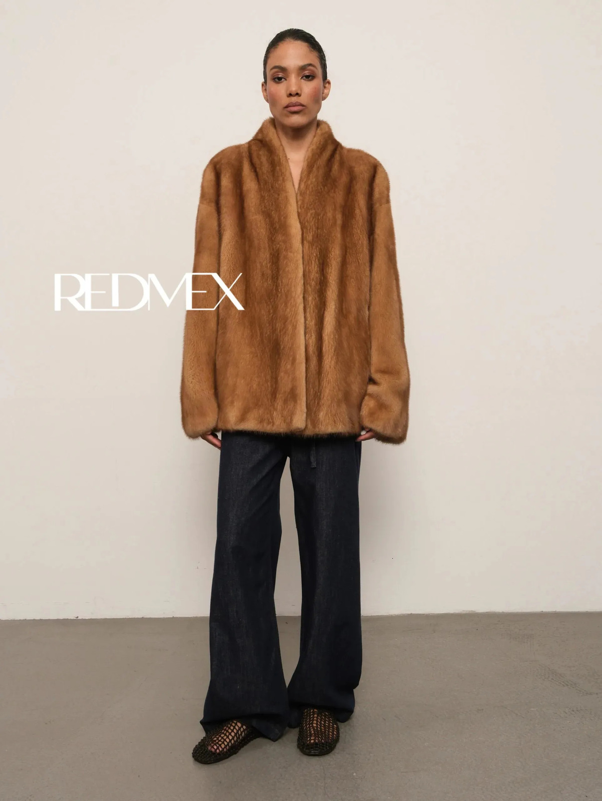 IG 2026 Womens High Collar Batwing Faux Mink Fur Jacket Loose Short Warm Winter Trendy Street Fashion Outerwear 261017