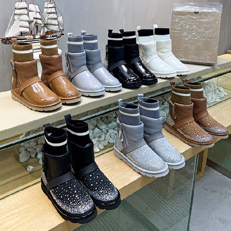 New snow boots with anti freeze cracking imported patent leather lining using sheepskin wool integrated anti slip and wear-resistant outsole size 35