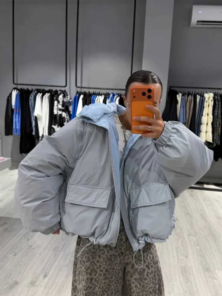 Women's Down Parkas Women 2 In 1 Reversible Puffer Jacket Detachable Sleeves Hooded Short Quilted Warm Coat Ladies Winter Ins Casual Daily Oute