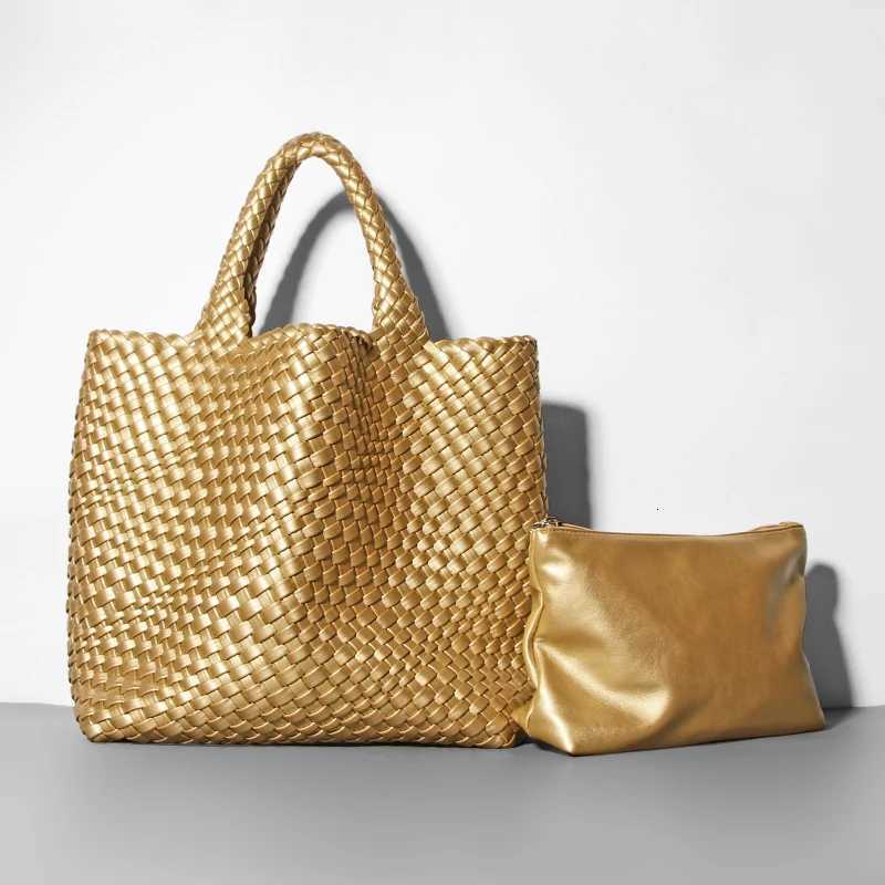 Evening Bags Totes 2026 New Golden Knit Large Capacity Woven Shoulder Handbags For Women Beach Holiday Purse Female Evening Tote Bags H261016