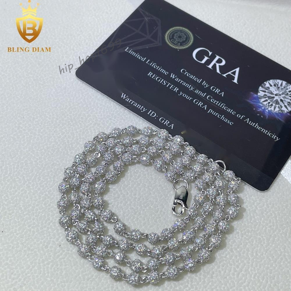 New Fashion Pass Diamond Tester Hip Hop 925 Silver Iced Out VVS Moissanite Ball Chain Beads Necklace Men Women
