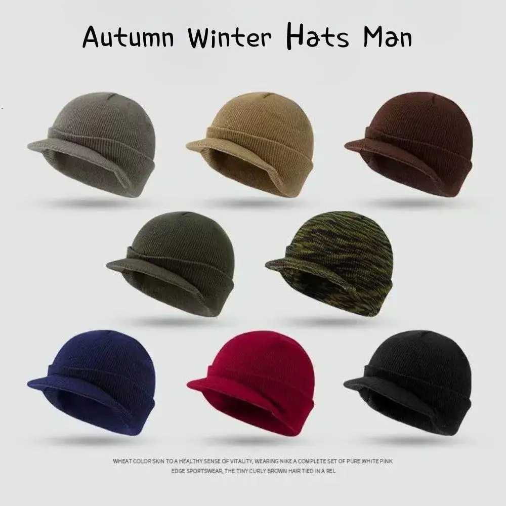 Beanie/Skull Caps Winter Knitted Hats Unisex Short-brimmed Woolen Army Style Peaked Caps Knitted Jeep Cap Fashion Solid Color Autumn Wool Cap Man Q2