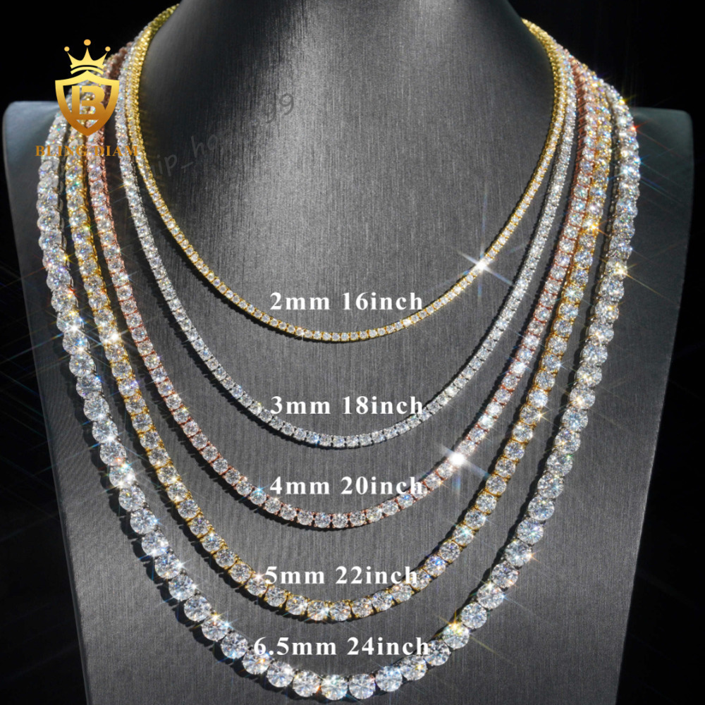 Wholesale Moissanite Tennis Chain Iced Out Sterling S925 Sterling Silver Moissanite Tennis Necklace Bracelet Hip Hop Jewelry