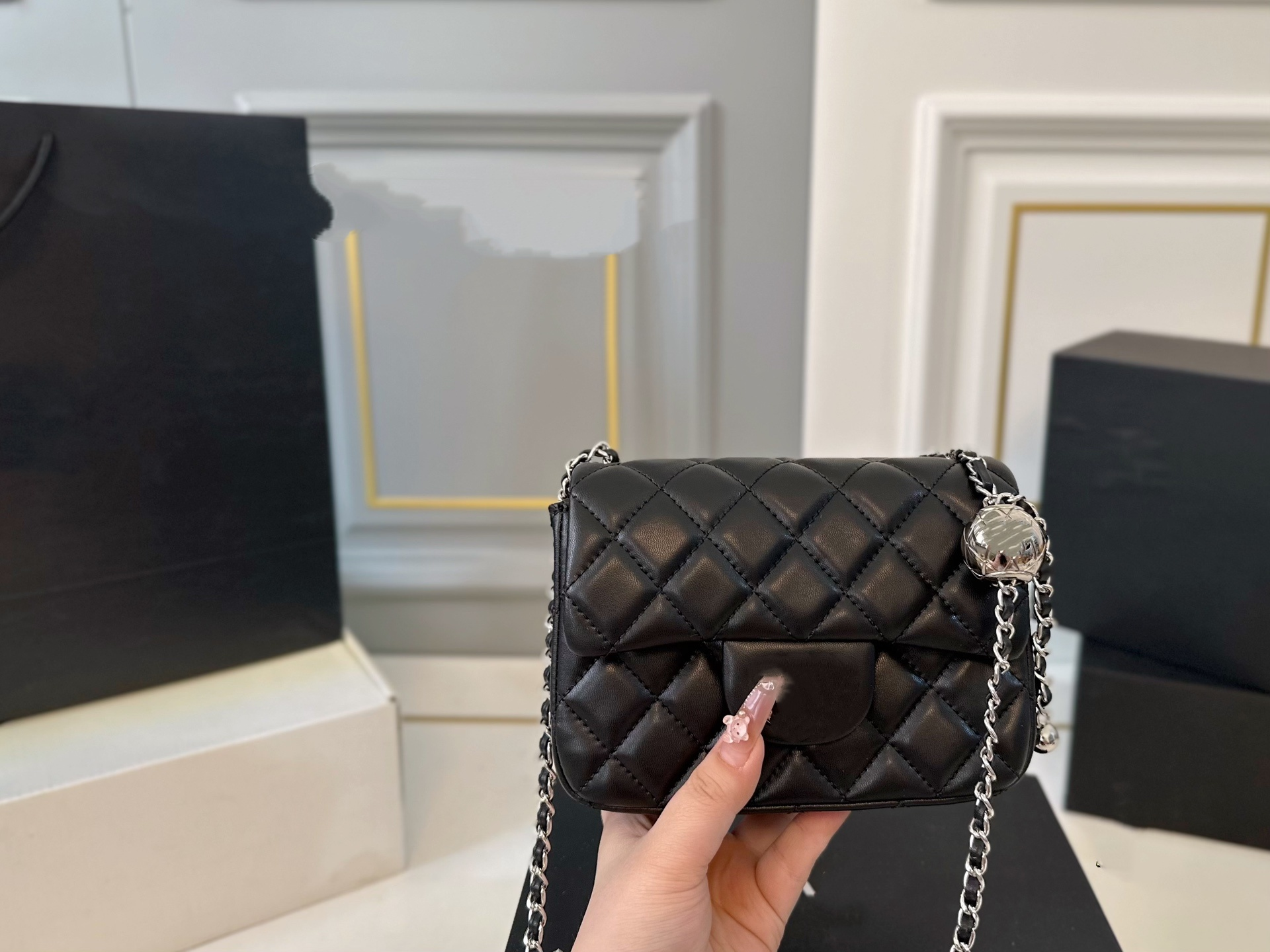 10A Top Tier Luxury Designer Shoulder Bag 20cm Mini Square Flap Bag Mirror Quality Women Leather Lambskin Quilted Classic Purse Gold Chain Strap