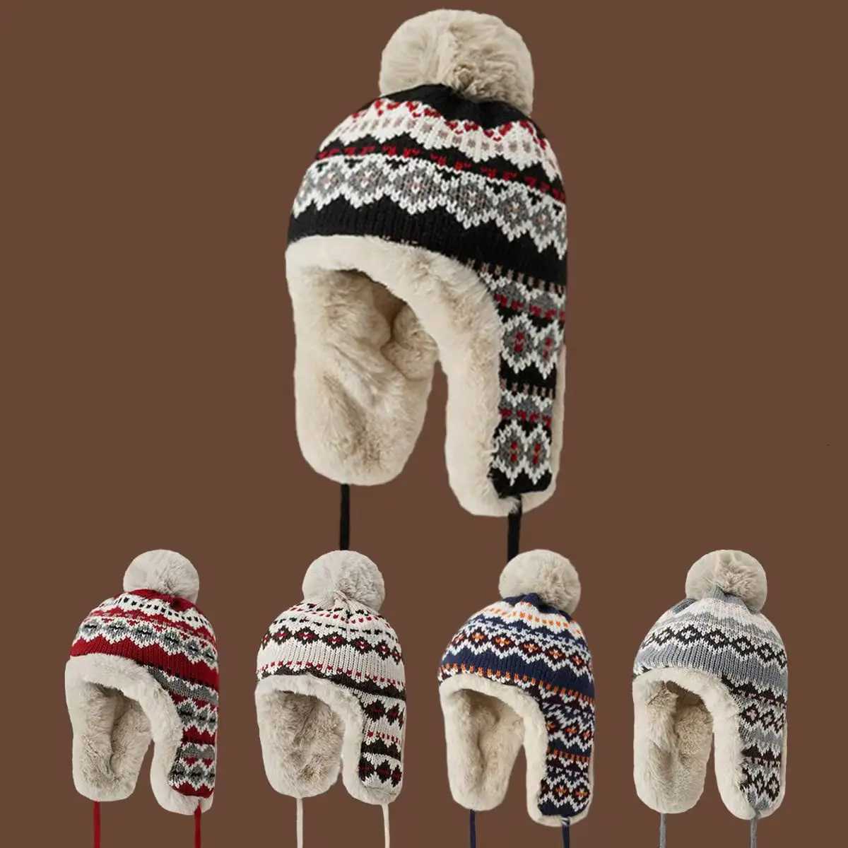 Beanie/Skull Caps Winter Knit Hat - Embroidered Ear Flap Cap Ethnic Style Thickened Cold Protection Soft Comfortable for Riding Christmas Gift Q2610