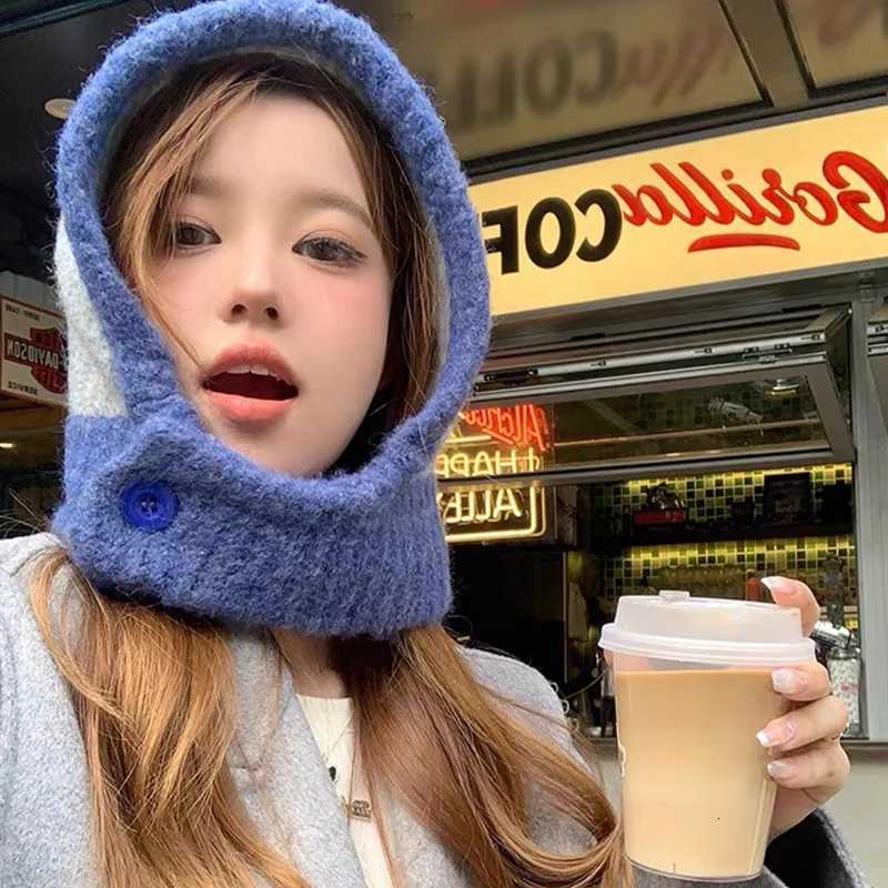 Beanie/Skull Caps Y2K Kpop Color Women's Beanie Balaclava Knit Scarf Hat Winter Ski Full Face Mask Cap Fashion Warm Crochet Hood Bonnet for Gir