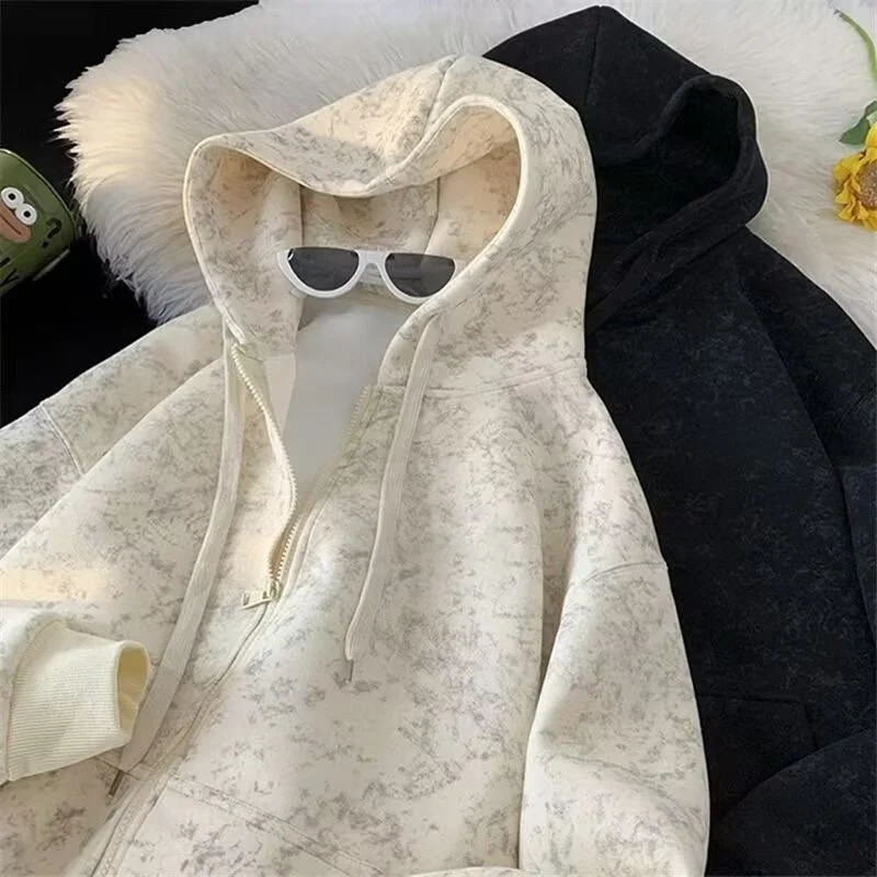 2026 Casual TieDye Zip Up Hooded Sweatshirts For Men American Hip Hop Fashion Comfortable Hoodies Y2K Street Pockets Hoodie 261017