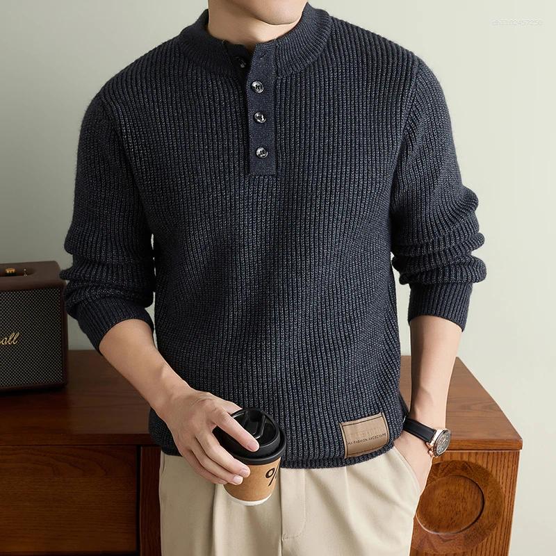 Fashion Brand Round Neck Sweater Men High-quality Luxury Winter Thicken Warm Comfort Korean Casual Solid Color Knitted Pullover