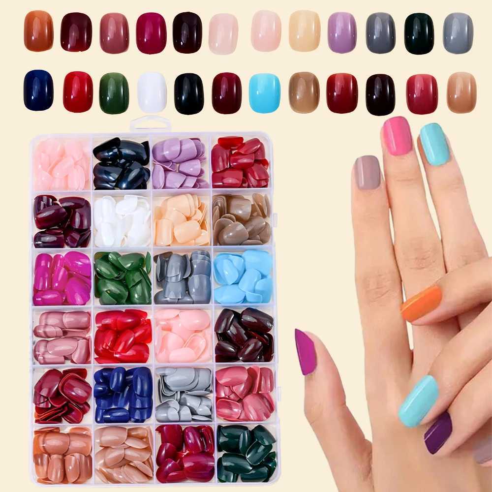 False Nails 576Pcs 24-Color Short Square Press On Nails Full Cover Solid Color Colored False Nail Acrylic Artificial Wearable Fake Fingertip Q261017