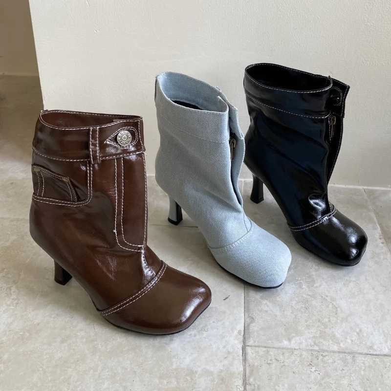 Retro Designer Ankle Boots Women Metal Buckle Zip Fashionable Autumn Short Boot Female Dress Fashion Brand Women High Boots Q261015