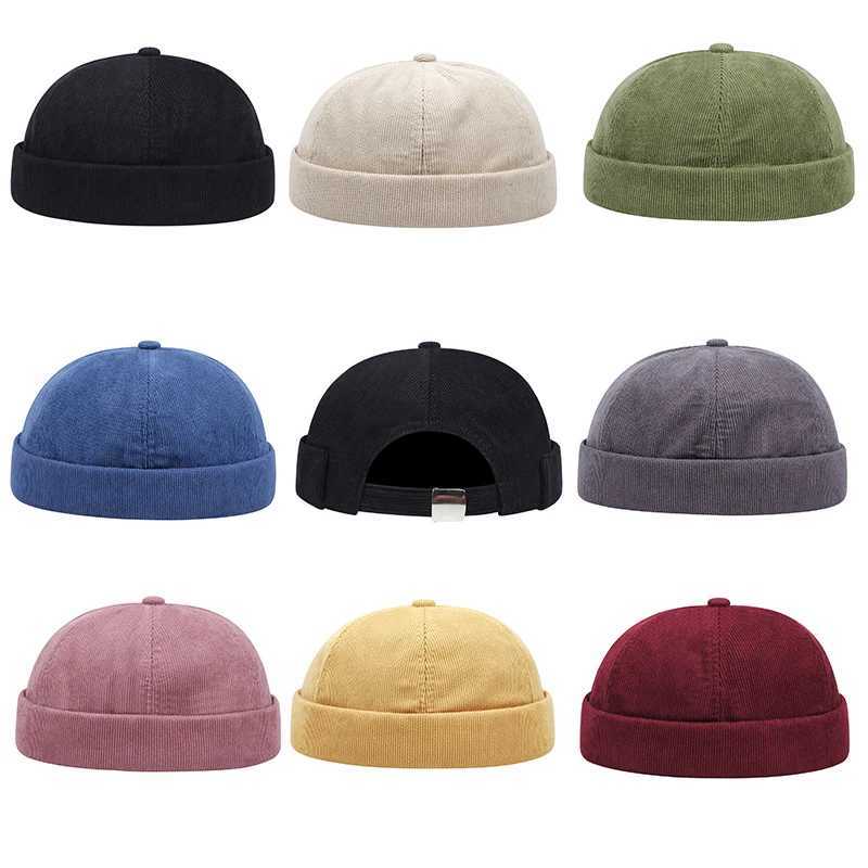 Beanie/Skull Caps 2024 New Fashion Casual Solid Color Corduroy Minimalist Solid Color Unisex Brimless Hat Autumn and Winter Windproof BeanieT261017