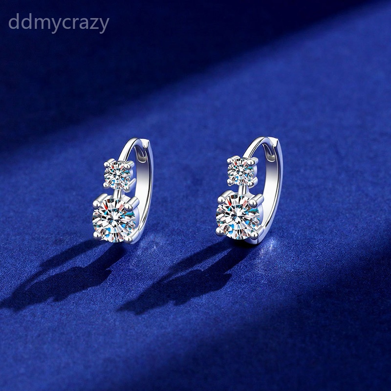 S925 Sterling Silver Morganite Earrings Double Stone Hoop Studs White Gold Rose Gold Fashion Jewelry