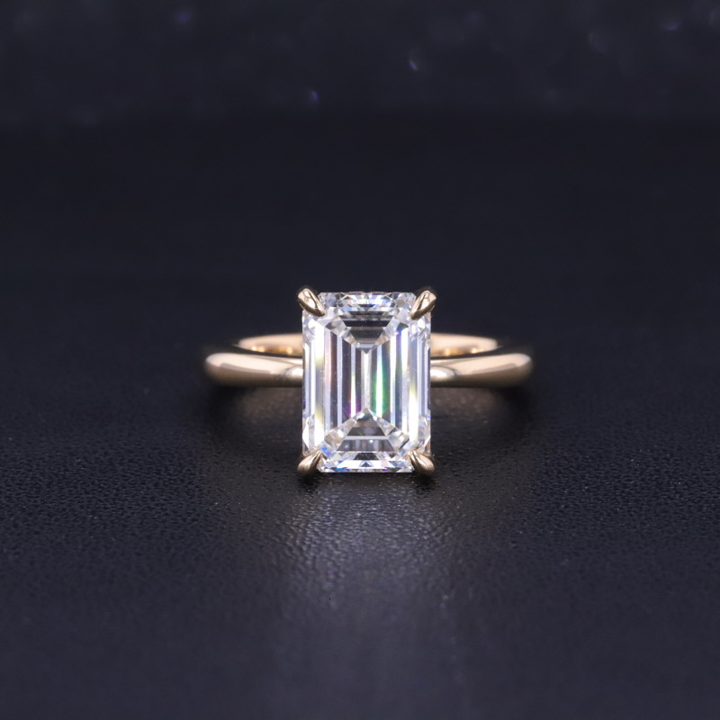 High Quality IGI Certified Emerald Cut Lab Grown Diamond Ring 10K Yellow Gold 4 Prong Solitaire Setting Luxury Fine Jewellery