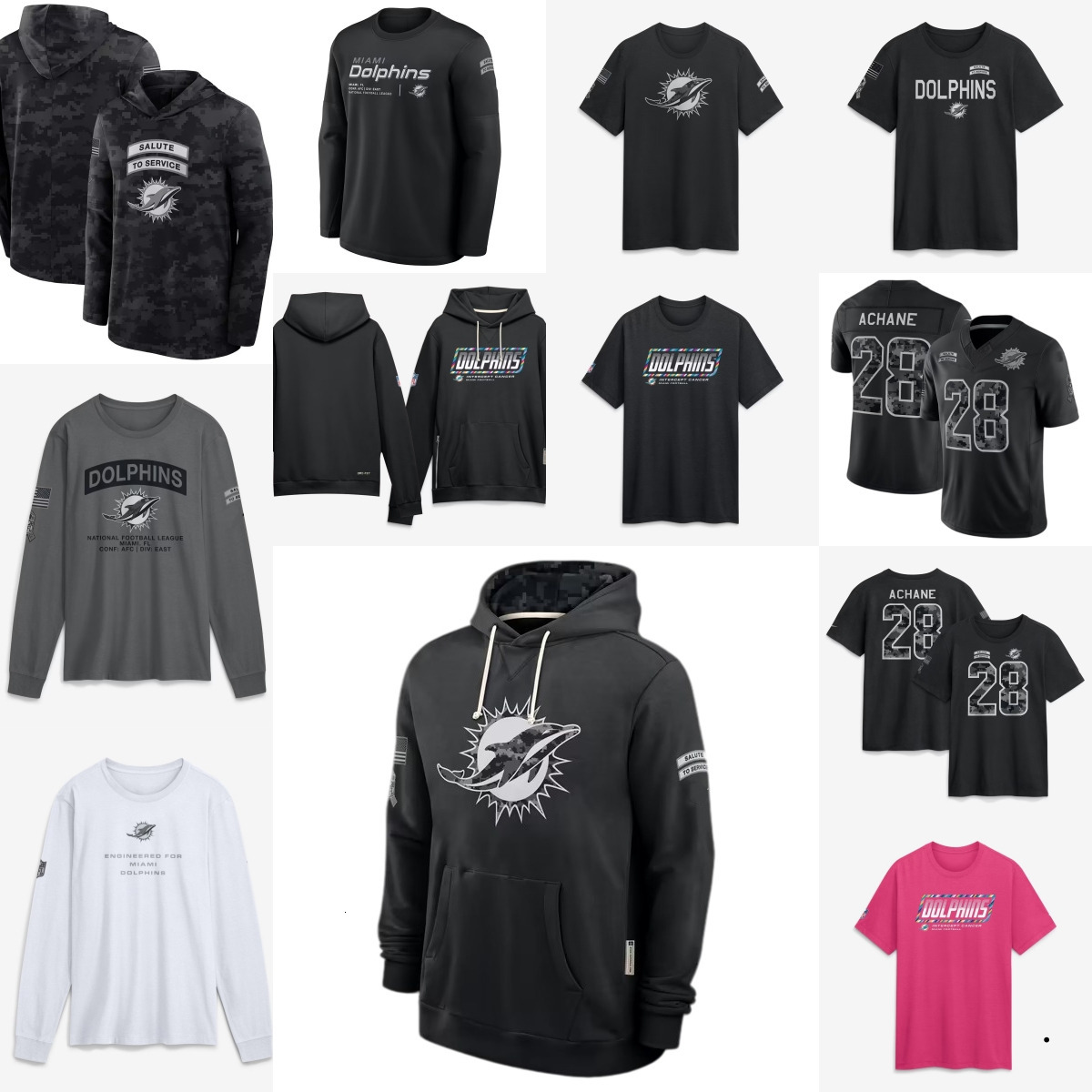 Dolphins Men T-shirt 2026 Salute to Service Sideline Pullover Hoodie Long sleeves Jerseys Women Youth Black Jacket