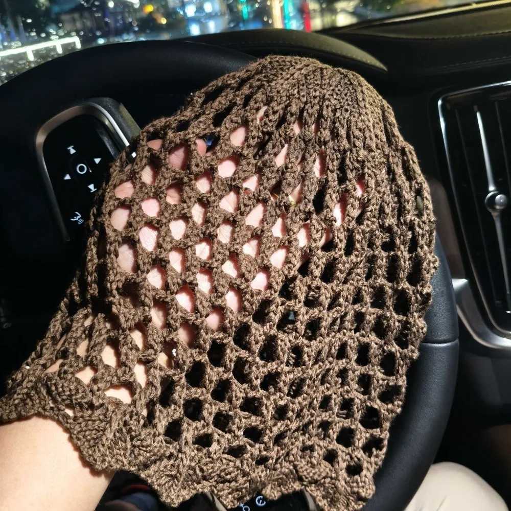 Beanie/Skull Caps Elegant Hollow Weave Knitted Hat Breathable Openwork Pullover Hat Solid Color Crochet Hat Women Q261017