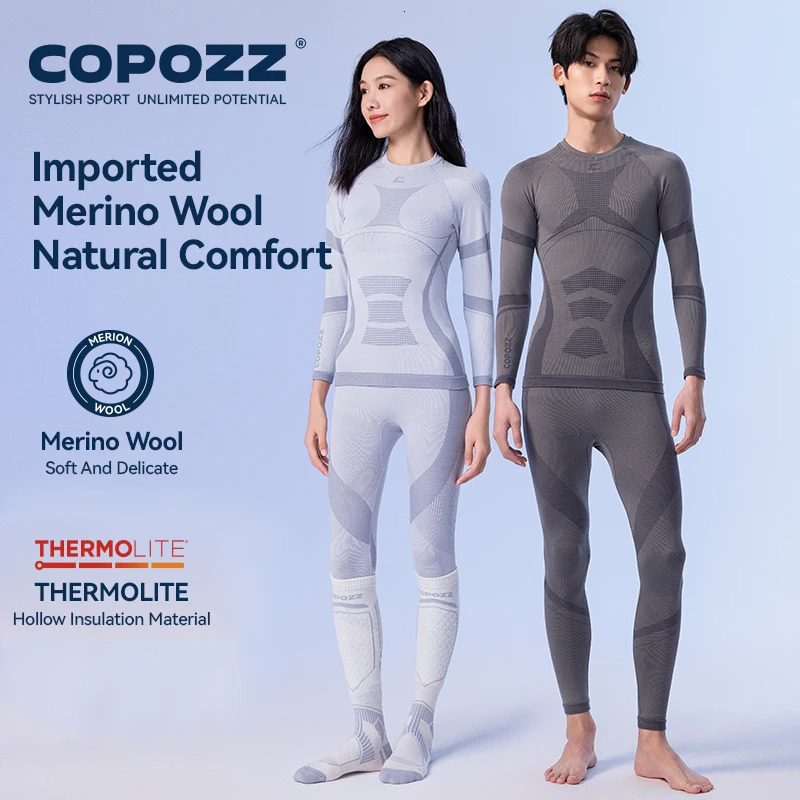 COPOZZ Merino Wool Ski Thermal Underwear Sets Men Female Ultra Soft Ski Sweatwicking Multi function Compression Tracksuit 261015