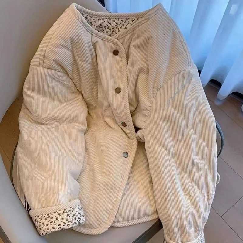 Women's Down Parkas Korean style design corduroy mosaic floral diamond cotton-padded jacket coat women's winter new loose wild cotton-padd