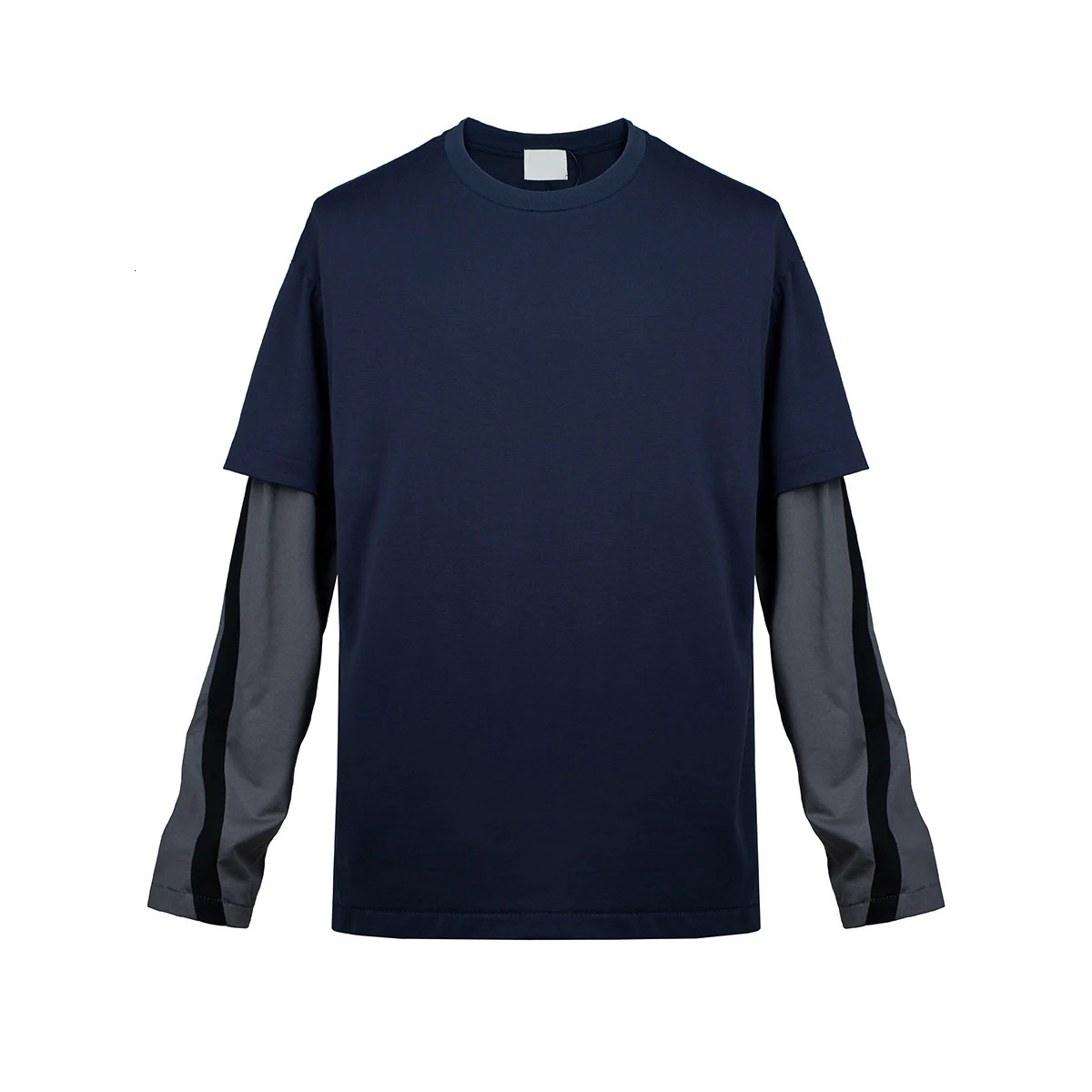 Y2k Streetwear Two Pieces Color Match Long Sleeve Mens Fall Tshirts Crew Neck Casual Baggy Cotton T-shirt Oversized 261013