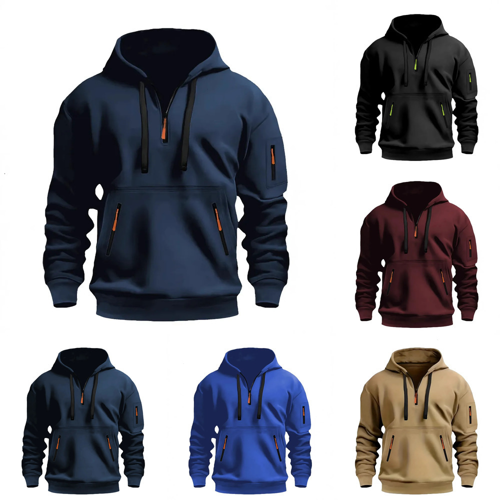 Cross border Winter New Men's Hooded Sweatshirt with Arm Zipper Pullover Sports Casual