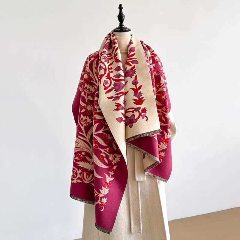Elegant Women's Floral Jacquard Pashmina Shawl - Winter Thick Warm Double-Sided Tassel Design Coldproof Windproof Blanket Scarf S261017ERYB