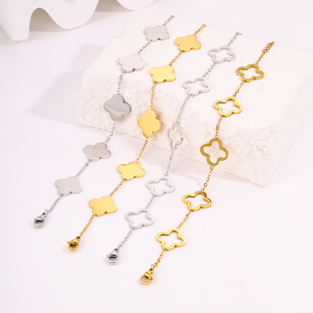Fashionable Simple Four-Leaf Clover Bracelet, High-End, Best-Selling Cross-Border Titanium Steel Bracelet For Girls, Shiny And Non-Fading