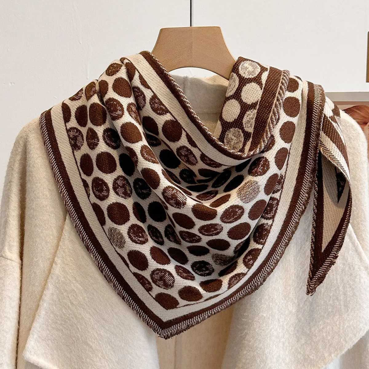 Korean Style Polka Dot Triangle Scarf Soft Knit Women Neck Scarf Versatile Shawl Wrap Accessory For All Seasons Daily Wear S261017SJNY