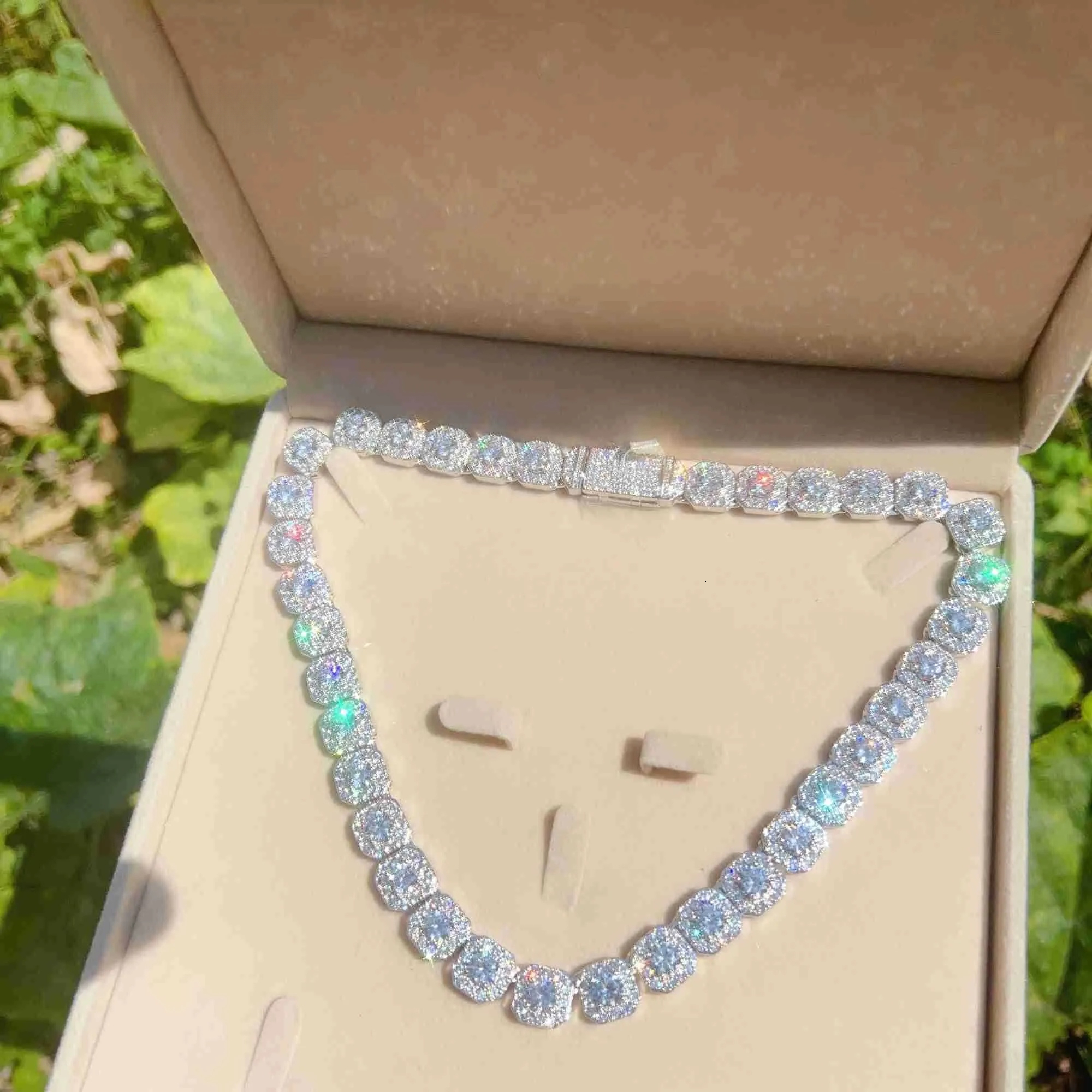 necklace moissanite chain 10mm Width Bling Big Diamond Chain Sterling Silver Vvs Moissanite Hip Hop Jewelry Iced Out Cuban Link