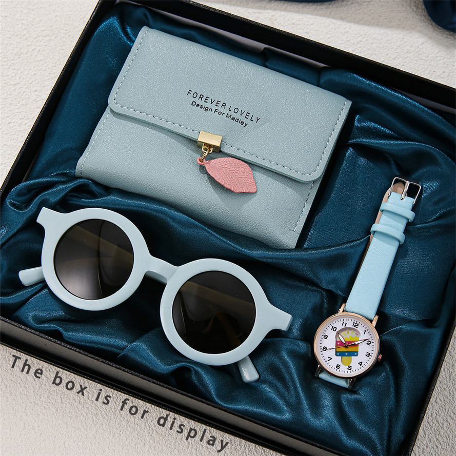 tch 2026 New Cross-Border Casual Colorful Ice Cream Belt Quartz Watch Sunglasses quartz Wallet 3-Piece Gift Box Set Ladies ljh654