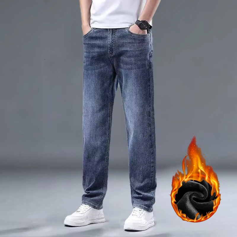 Winter Thickened Warm Men Jeans American Retro Loose Straight Leg Denim Pants Male High Quality Fleece Casual Trousers 261016