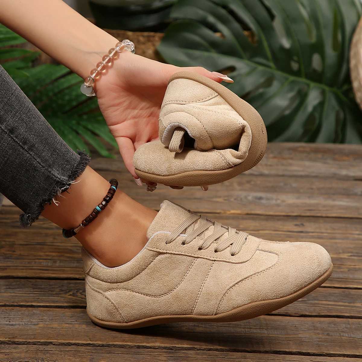 Casual Shoes Women Natural Suede Leather Lace-up 2026 New Sneakers Round Toe Soft Comfort Casual Female Outdoor Drive/walk Shoes for Woman H261016