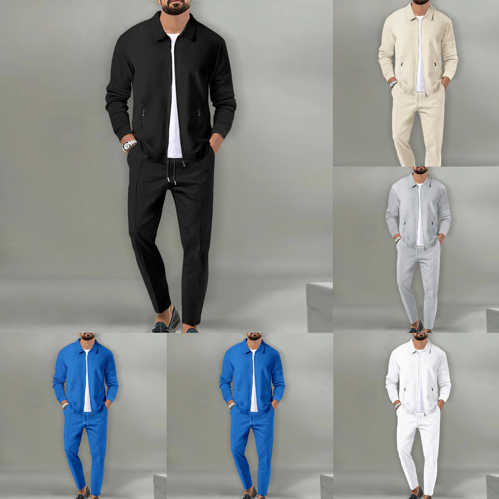 Men's Tracksuits Jacket Polo Shirt Long Sleeved Casual Fashion Commercial Breathable Lapel Pants Drawstring Solid Color Mens Men's Clothin