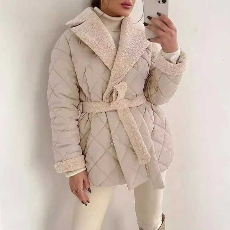 Women's Down Parkas Comfortable And Casual Ladies Cotton-Padded Jacket Lapel Waist Lace-Up Coat Women's Winter Warm Fashion Design Women&#