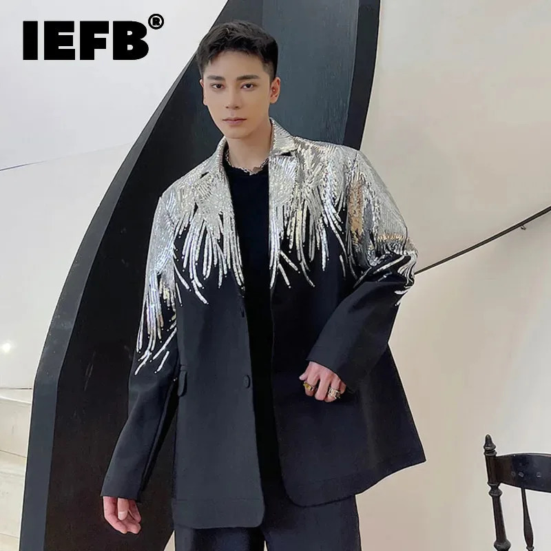 IEFB Embroidery Sequin Trendy Casual Men's Blazer Spring Fashion Male Jacket Streetwear Suit Coat Personality 9Y9245 261015