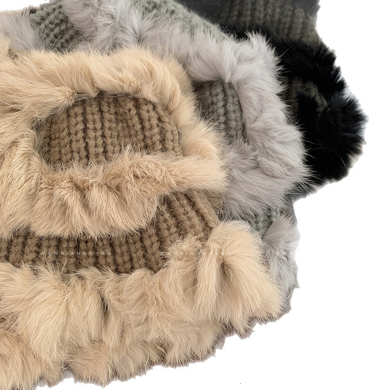 New Winter for Women Korean Style Face-Slimming Versatile Plush Knitted Wool Fluffy Bucket Fisherman Hat Trendy