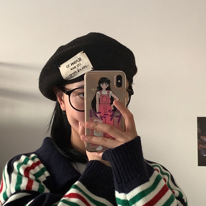 New autumn winter knitted beanie hat women Korean style with letter patches a unique and soft design suitable for students