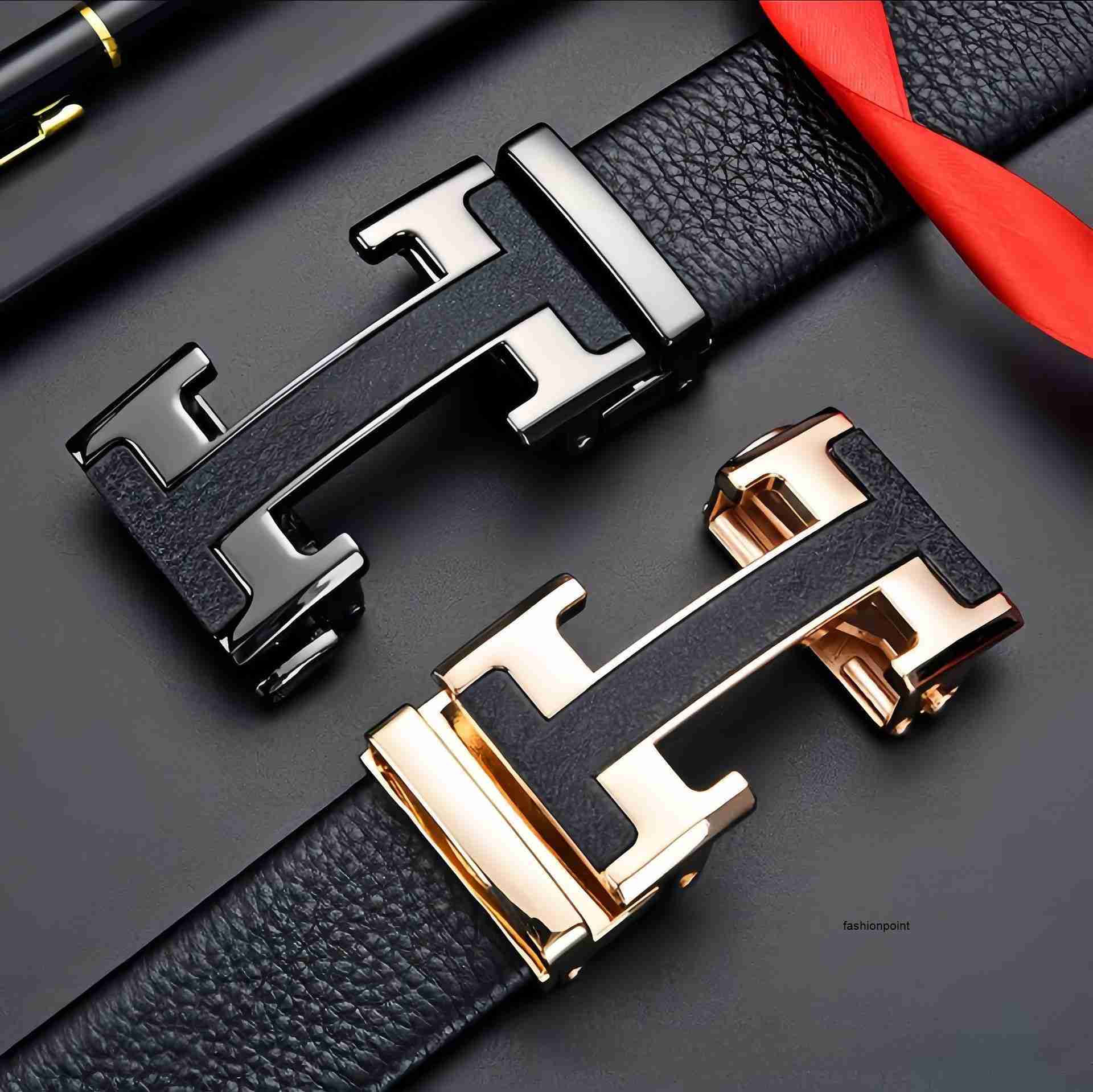 Belts 2026 New Designer Luxury Brand Top Cowhide Men's Belt H-shaped Buckle Genuine Leather Automatic Buckle Men's Youth Simple And Fashio