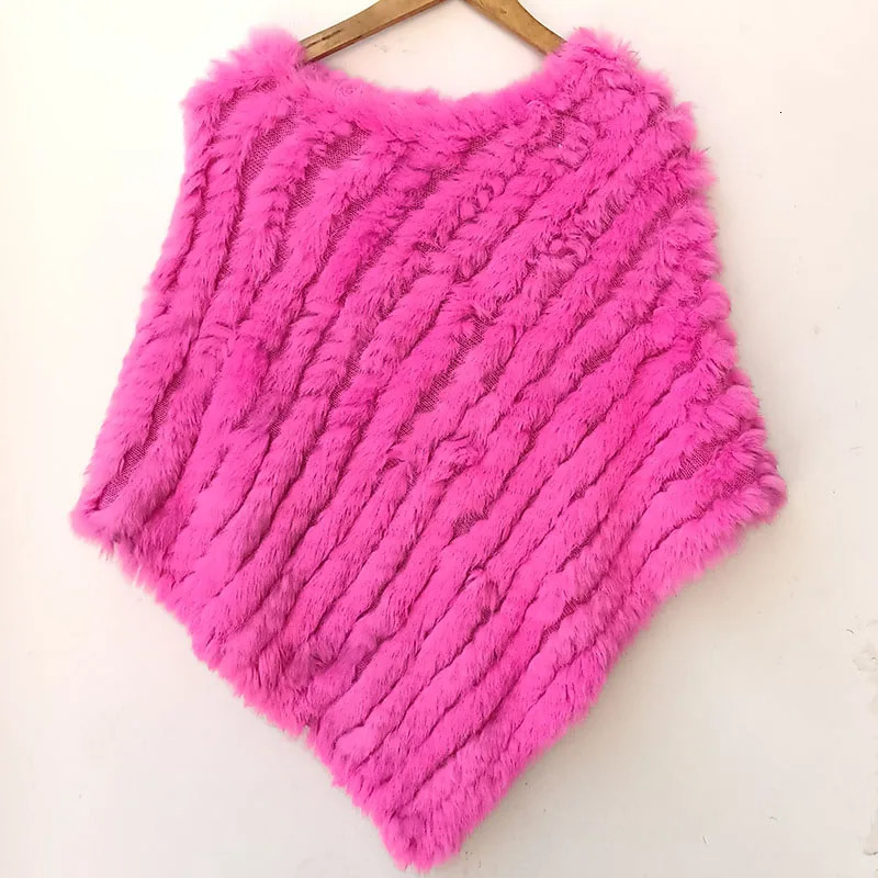 2024 Spring Women Knitted Rabbit Fur Poncho Casual Female Autumn Winter Genuine Fur Cape Fashion Short Fur Shawl261016