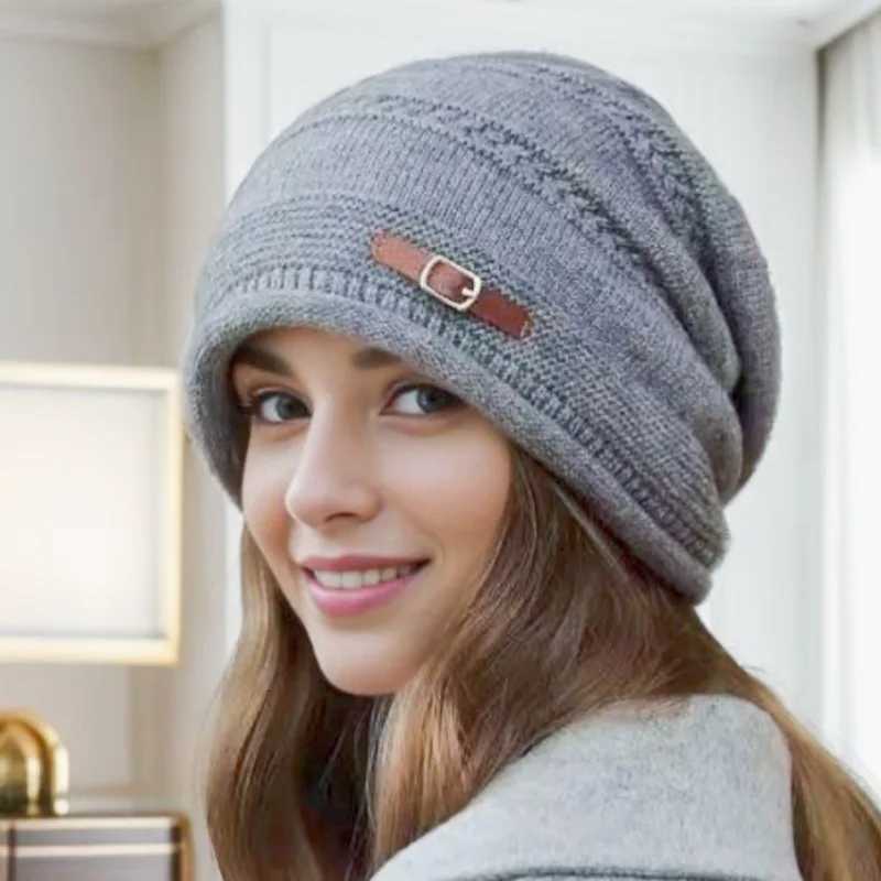 Beanie/Skull Caps Winter Women Fleece Lined Knit Beanie Warm Cable Slouchy Hat New Fashion Versatile Pullover Skull Cap Q261017