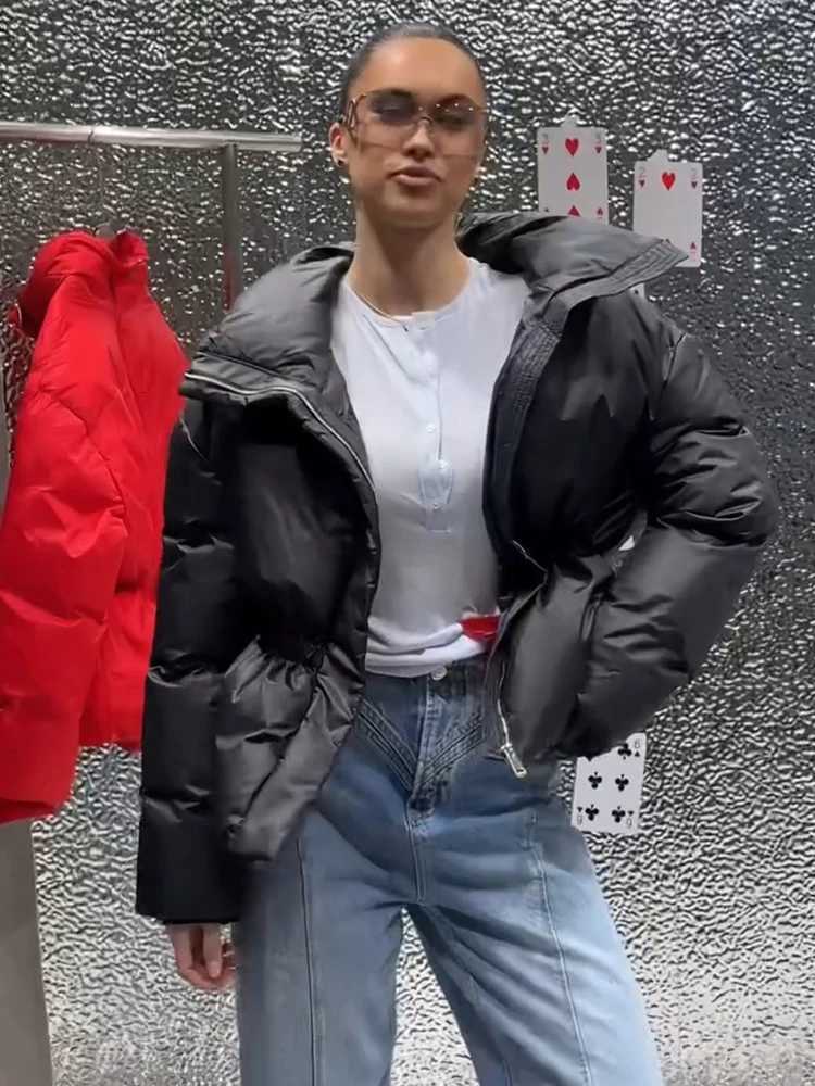 Women's Down Parkas Elegant Cotton Warm Women's Jacket Autumn Winter Loose Full Sleeve Zipper Stand Collar Thicken Coats 2026 Waist Outwea