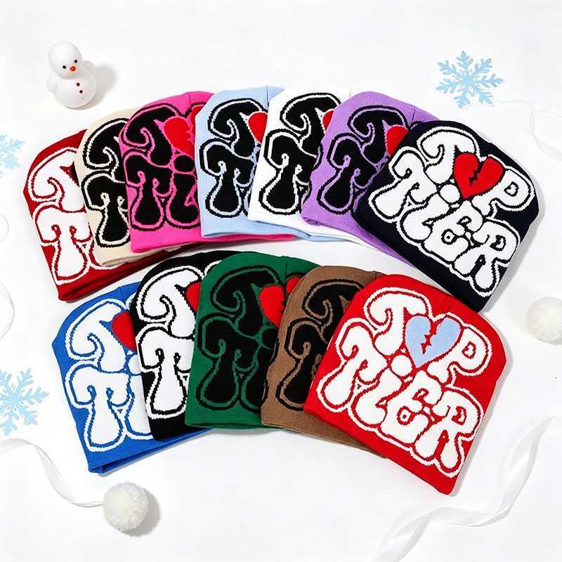 Beanie/Skull Caps Y2K Broken Heart Letter Print Knit Beanie Hat Warm Soft Winter Skull Cap Hip Hop Street Style Cuffed Beanie Hat for Men WomenT2610