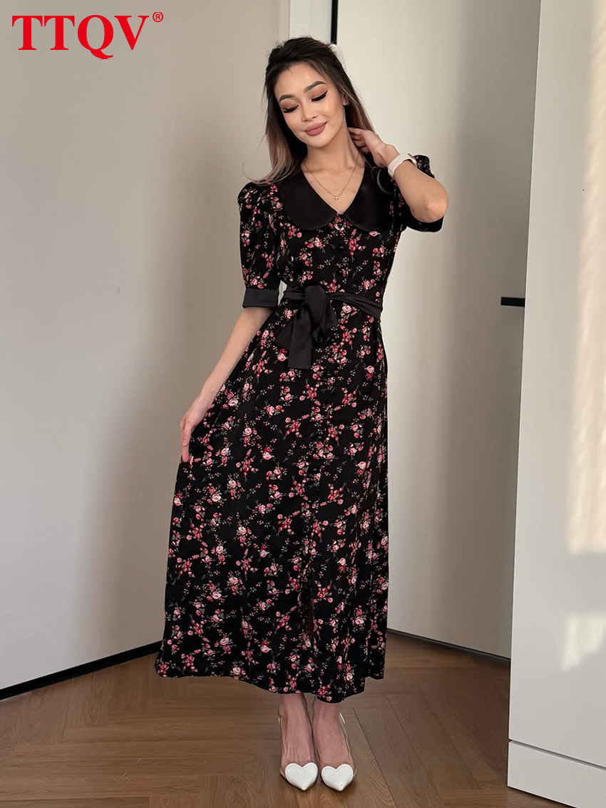Summer Loose Print Women's 2026 Sexy Lapel Short Sleeve Ankle Length Dresses Elegant Classic Lace-Up Female Dress
