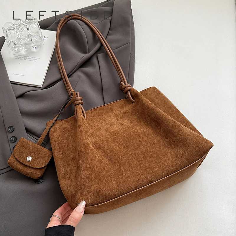 Cross Body LEFTSIDE Faux Suede Tote Bag 2025 Winter Auturm Casual New Shoulder Bag Young Women's Underarm Bag Handbags and Purses H261016