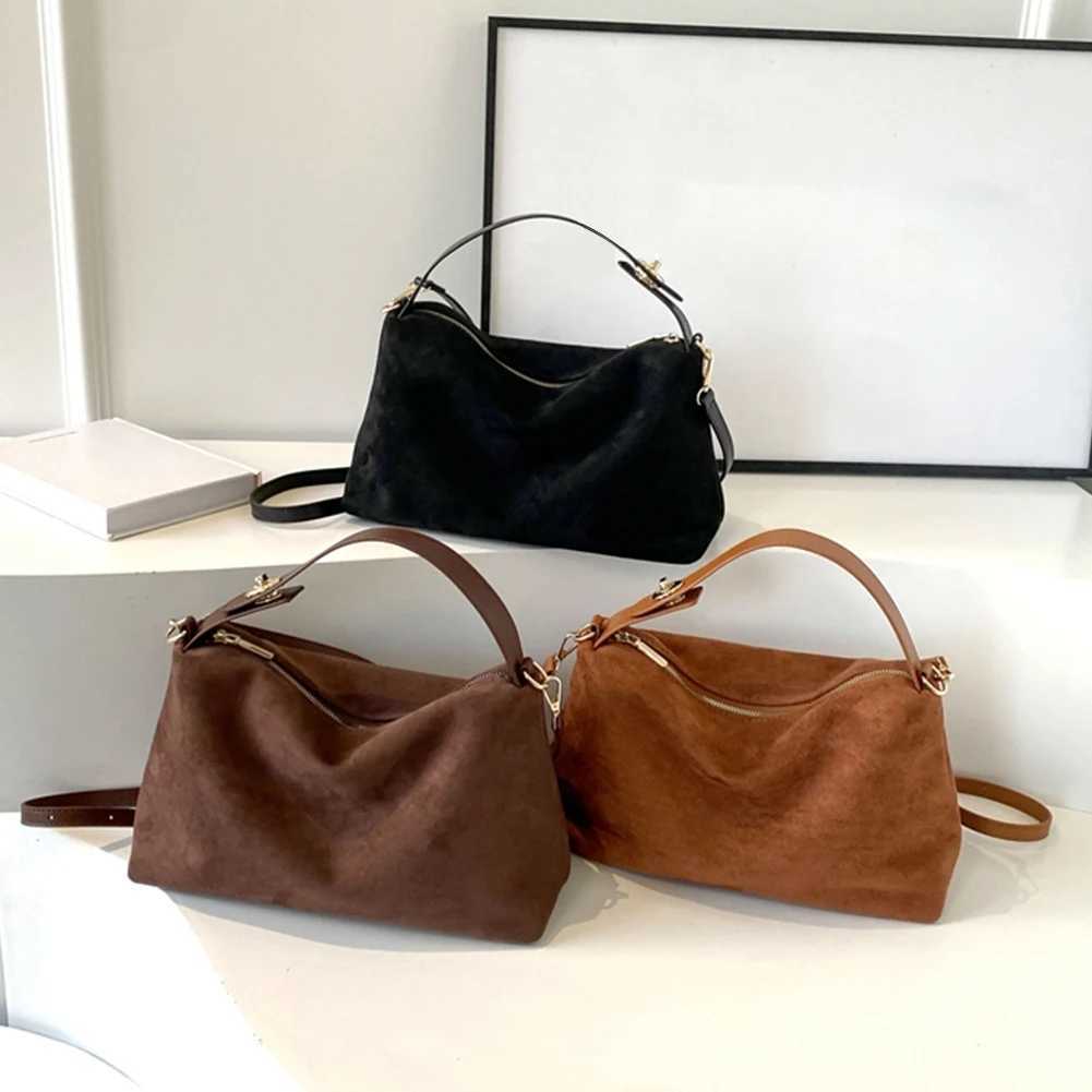 Evening Bags Fashion Autumn Winter Big Boston Tote Soft Matte Suede Cow Leather Women's Handbag Shoulder Crossbody Bag For Women Grey Brown H26