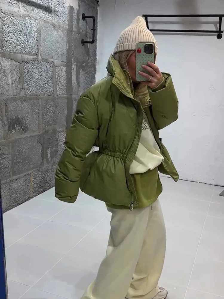 Women's Down Parkas Women High Collar Short Puffer Jacket Elastic Waist Cinched Zip Up Padded Coat 2026 Winter Casual Loose Streetwear Outerwea