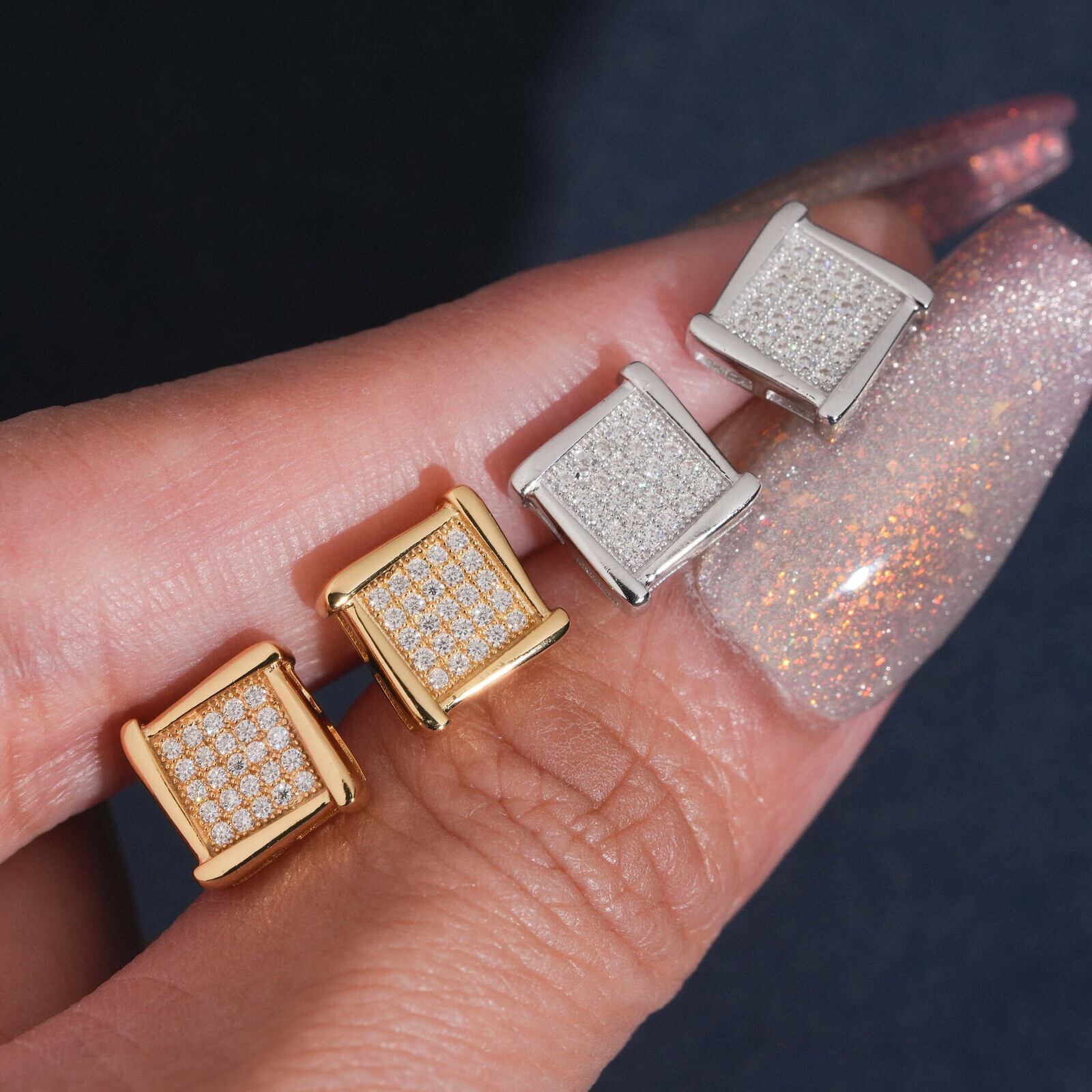 Direct Supply from Manufacturer: S925 Silver Inlaid with Moissanite 8.8mm Unique Hip-Hop Style Earrings