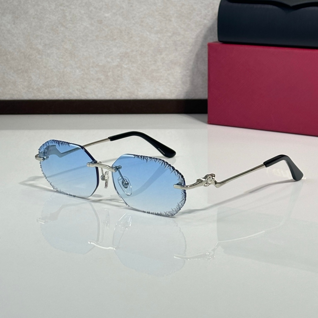 Rimless Polygon Cut Gradient Sunglasses for Women Luxury Leopard Head Metal Temple Shades