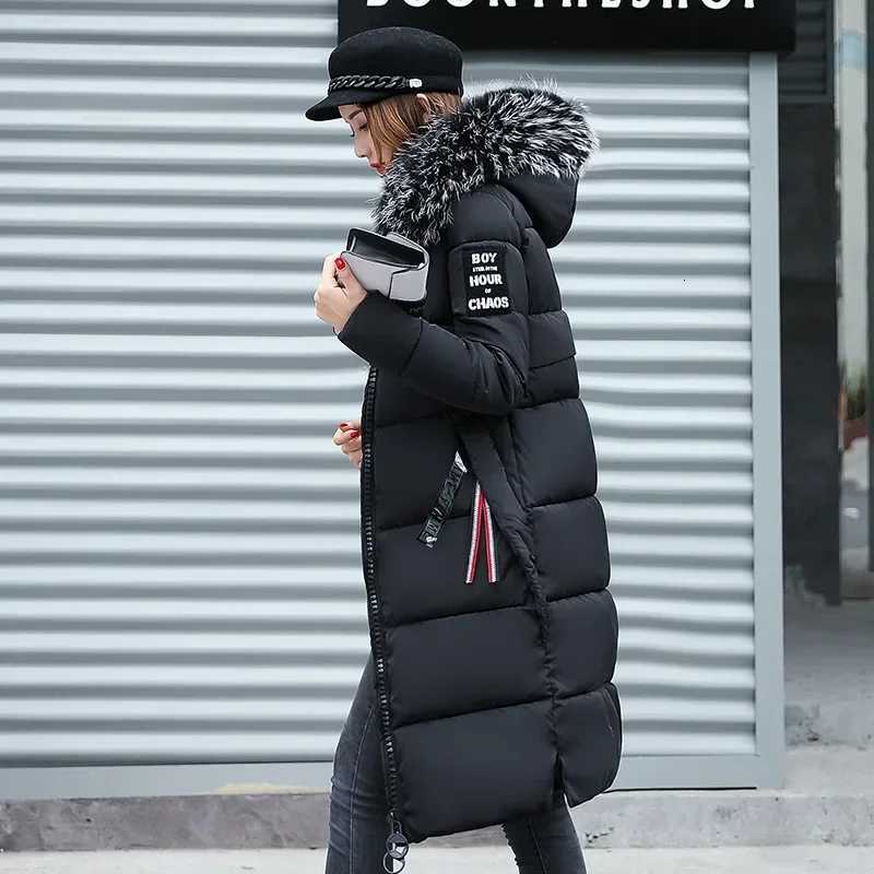 Women's Down Parkas 2024 Women's Down Parkas Winter Jacket Big Fur Collar Thick Slim Coat Fashion Hooded Cotton Outerwear Long Winter Woma