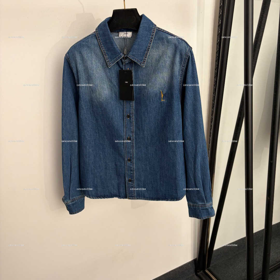 Luxury Women Vintage Washed Denim Shirt Lapel Long Sleeve Button Blouse Jacket women designer clothes Casual Loose Jean Top A123X16N151