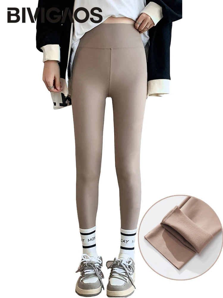 BIVIGAOS Fall Winter Brushed Shark Leggings Pants Women Seamless Naked Feeling High Waist Slim Legging Sports Fitness 261017