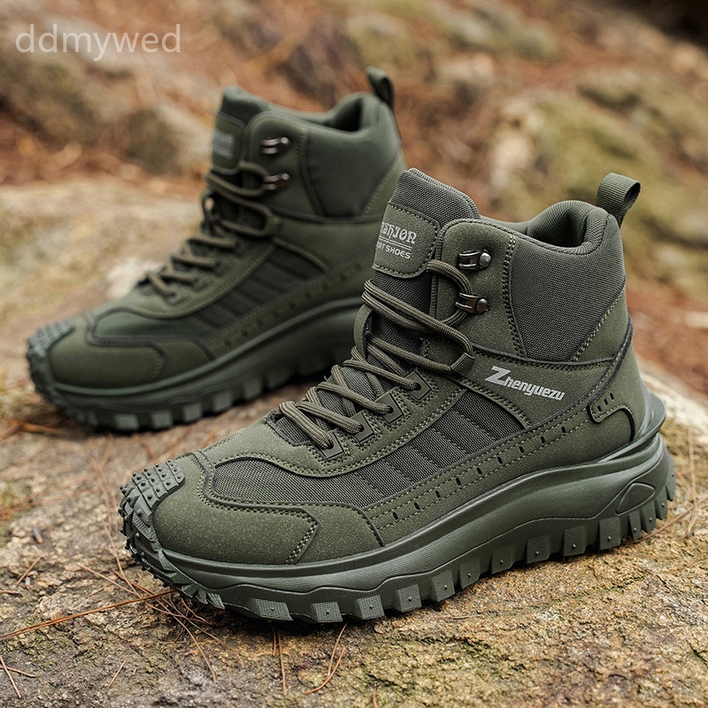 Men's Mid Cut Hiking Boots Outdoor Casual Workwear Shoes Comfortable Thick Sole Trendy Sneakers